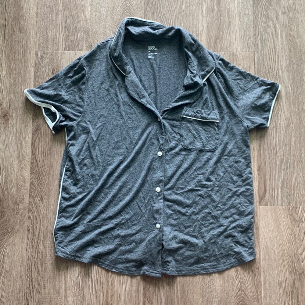 Stars Above Button‎ Front Short Sleeve Pajama Top Grey Medium